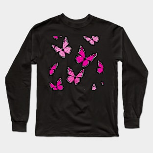 Pink Butterfly Pattern Long Sleeve T-Shirt